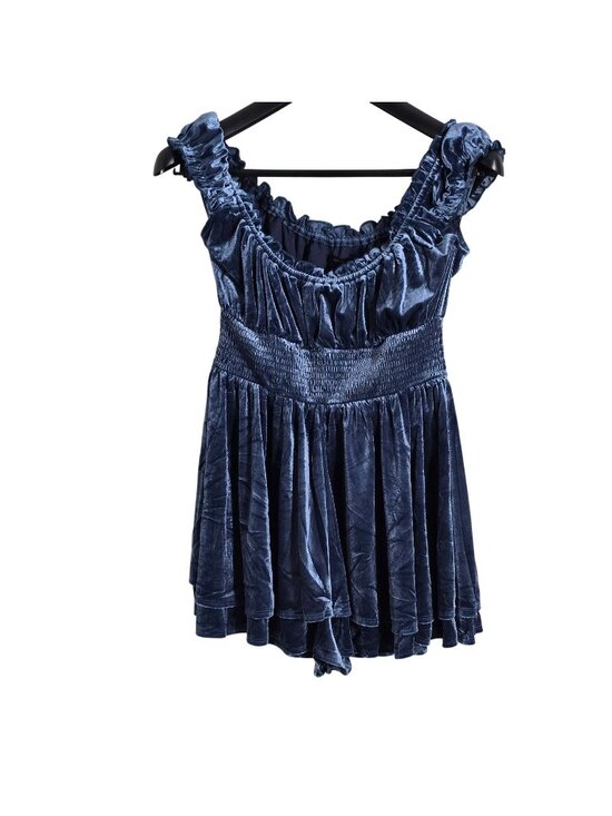 Urban Outfitters Dresses & Skirts - Urban Outfitters Blue Velvet Romper Womens S-P Smocked Babydoll Sleeveless